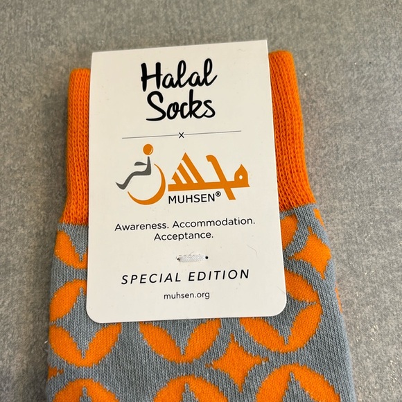 NWT Halal Socks (collaboration w/ Muhsen) gray & orange crew socks - Picture 2 of 10
